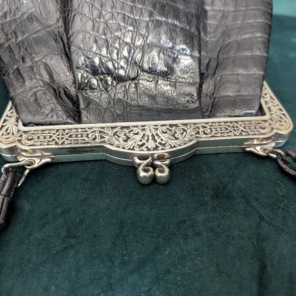 Vintage Brighton 1980s Black Croc print Leather Small Evening Crossbody Purse - Picture 8 of 8